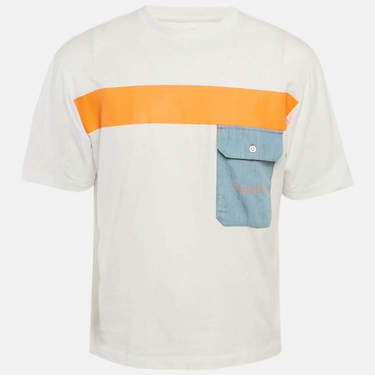 Pre Owned Armani Exchange White Cotton Knit Contrast Detail Oversized T-Shirt S