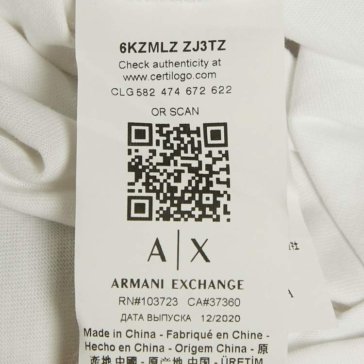 Pre Owned Armani Exchange White Cotton Knit Contrast Detail Oversized T-Shirt S