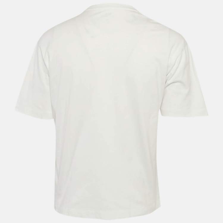 Pre Owned Armani Exchange White Cotton Knit Contrast Detail Oversized T-Shirt S