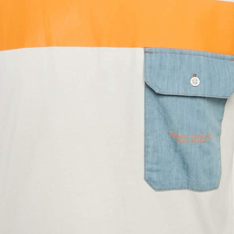 Pre Owned Armani Exchange White Cotton Knit Contrast Detail Oversized T-Shirt S