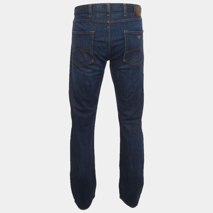 Pre Owned Armani Jeans Navy Blue Denim Straight Leg Jeans XXL Waist 40" 