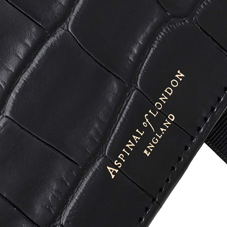 Pre Owned Aspinal Black Croc Embossed Leather Passport Cover 