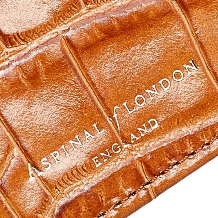 Pre Owned Aspinal Of London Tan Croc Embossed Leather Passport Cover 