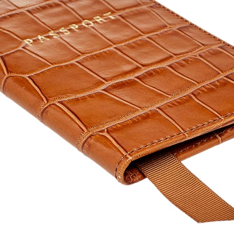 Pre Owned Aspinal Of London Tan Croc Embossed Leather Passport Cover 