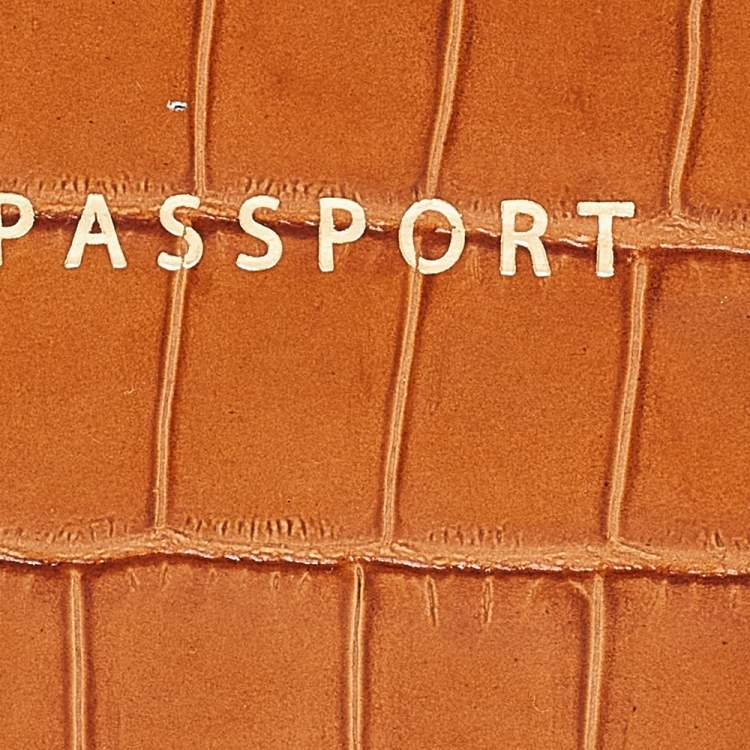 Pre Owned Aspinal Of London Tan Croc Embossed Leather Passport Cover 