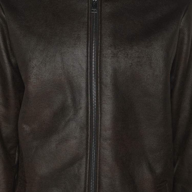 Pre Owned جاكيت أتبيكو جلد صناعي بني مع قبعة مقاس كبير (لارج)