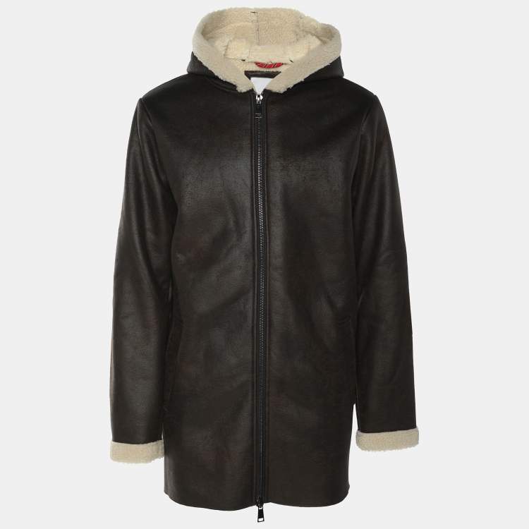 Pre Owned \جاكيت أتبيكو جلد صناعي بني مع قبعة مقاس وسط (ميديم)