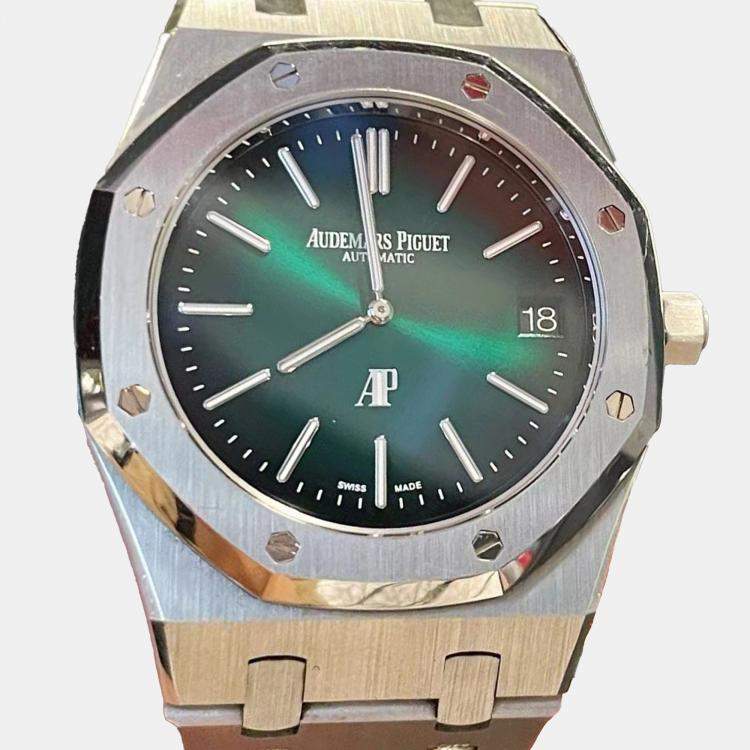 Pre Owned Audemars Piguet Green Platinum Royal Oak 15202PT Automatic Men's Wristwatch 39 mm