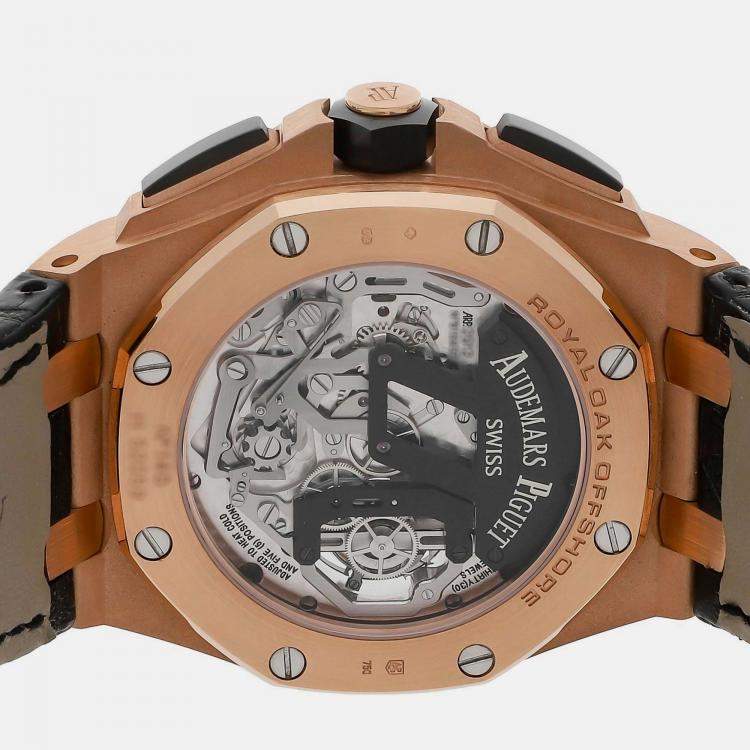 Pre Owned Audemars Piguet Black 18k Rose Gold Royal Oak Offshore Manual Winding Men's Wristwatch 44 mm