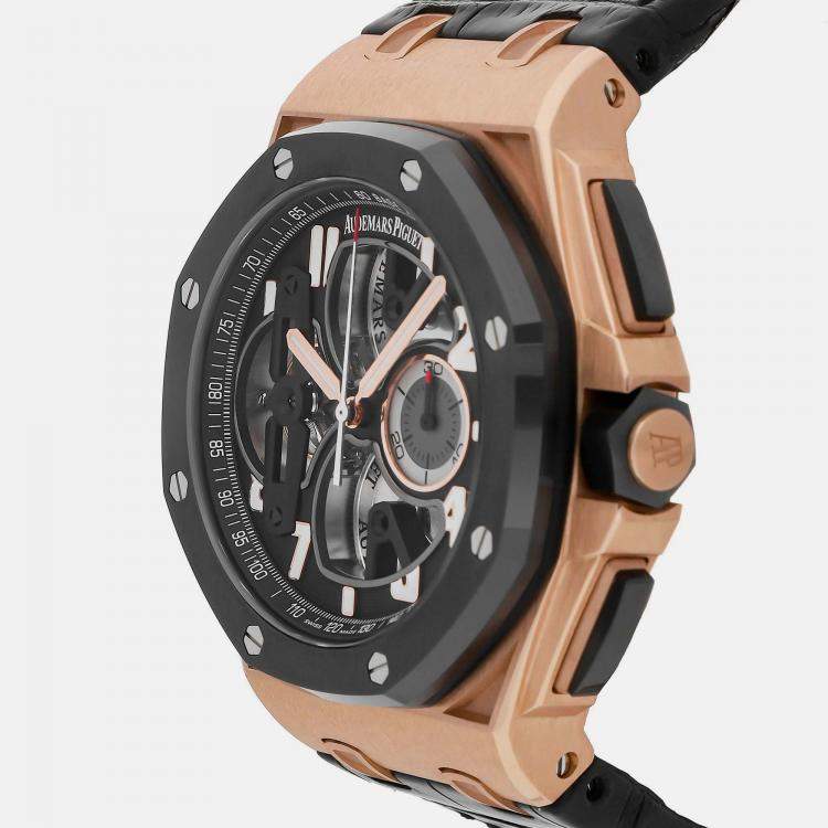 Pre Owned Audemars Piguet Black 18k Rose Gold Royal Oak Offshore Manual Winding Men's Wristwatch 44 mm