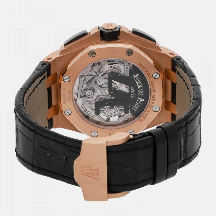 Pre Owned Audemars Piguet Black 18k Rose Gold Royal Oak Offshore Manual Winding Men's Wristwatch 44 mm
