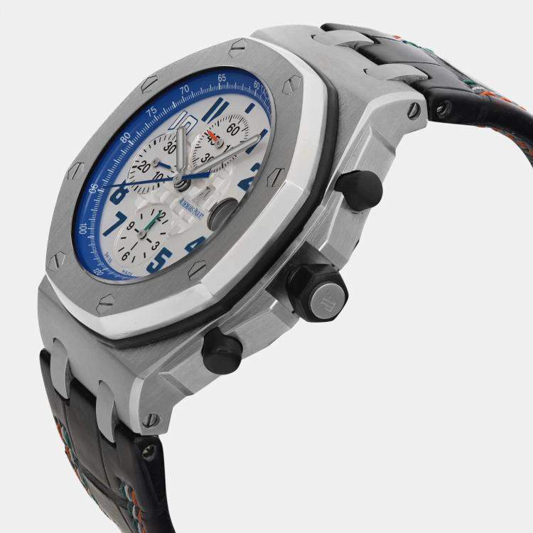 Pre Owned Audemars Piguet White Stainless Steel Royal Oak Offshore Chronograph Sachin Tendulkar 26182ST.OO.D01 Automatic Men's Wristwatch 44mm