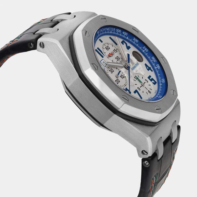 Pre Owned Audemars Piguet White Stainless Steel Royal Oak Offshore Chronograph Sachin Tendulkar 26182ST.OO.D01 Automatic Men's Wristwatch 44mm