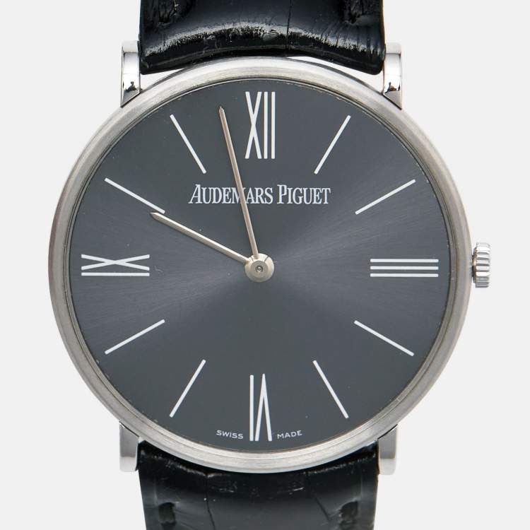 Pre Owned Audemars Piguet Grey Platinum Alligator Leather Jules Audemars 14667PT.OO.A001CR.01 Men's Wristwatch 32 mm