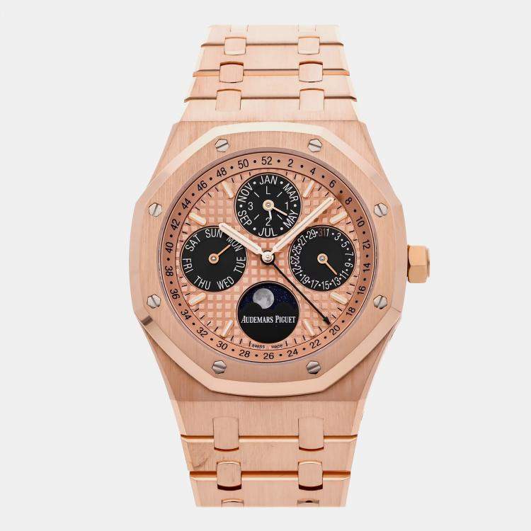 Pre Owned Audemars Piguet Royal Oak Perpetual Calendar Limited Edition 26584OR.OO.1220OR.01 Automatic Rose Gold Blue Dial Men's Wristwatch 41mm