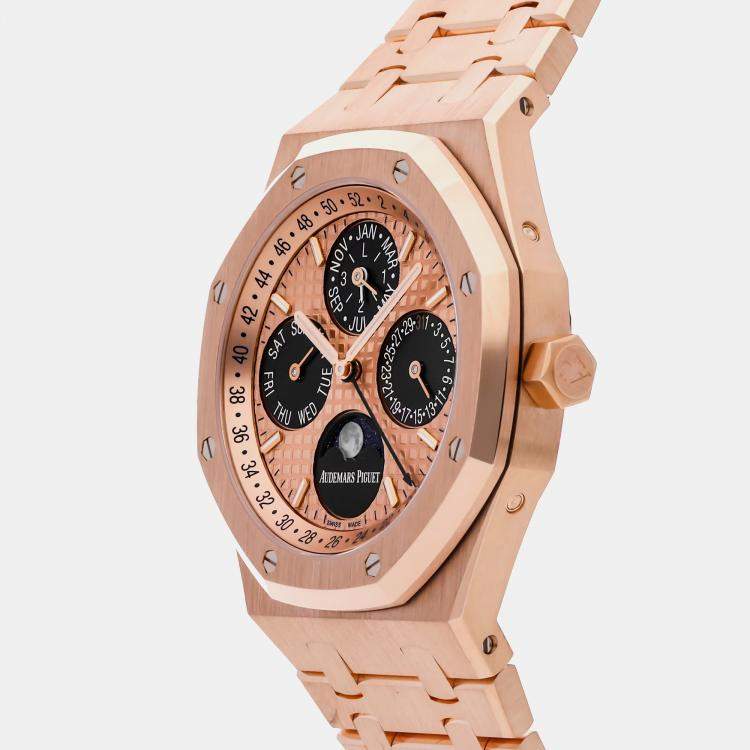Pre Owned Audemars Piguet Royal Oak Perpetual Calendar Limited Edition 26584OR.OO.1220OR.01 Automatic Rose Gold Blue Dial Men's Wristwatch 41mm