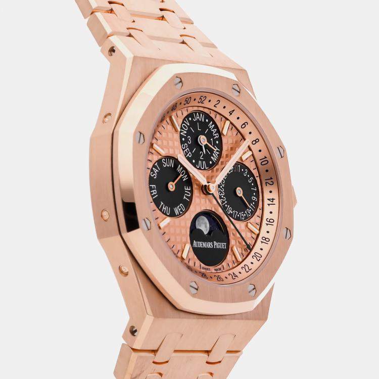 Pre Owned Audemars Piguet Royal Oak Perpetual Calendar Limited Edition 26584OR.OO.1220OR.01 Automatic Rose Gold Blue Dial Men's Wristwatch 41mm