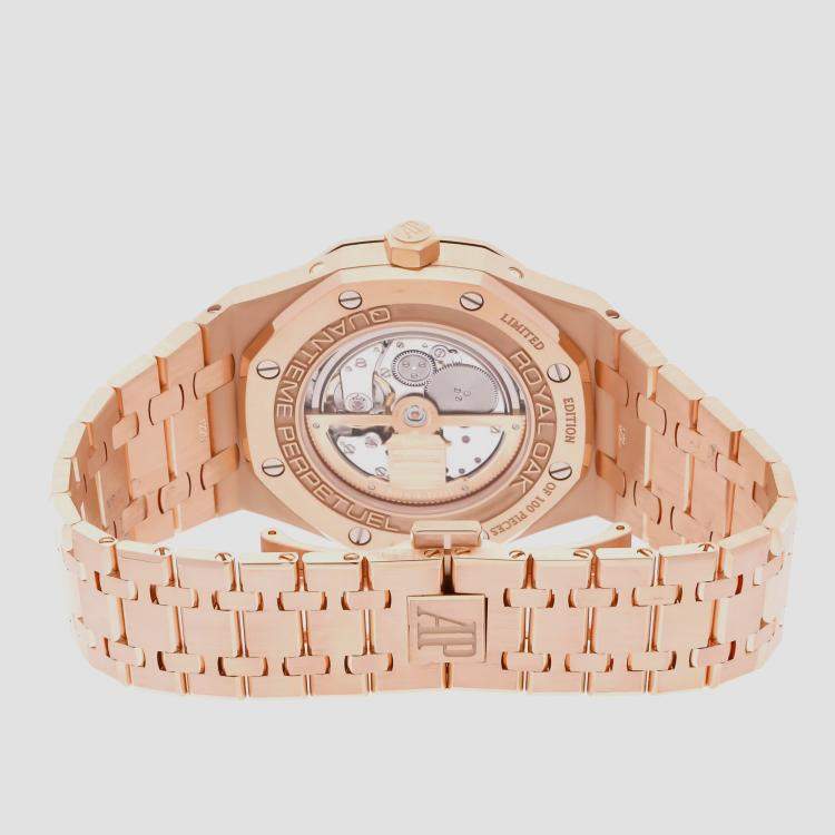 Pre Owned Audemars Piguet Royal Oak Perpetual Calendar Limited Edition 26584OR.OO.1220OR.01 Automatic Rose Gold Blue Dial Men's Wristwatch 41mm
