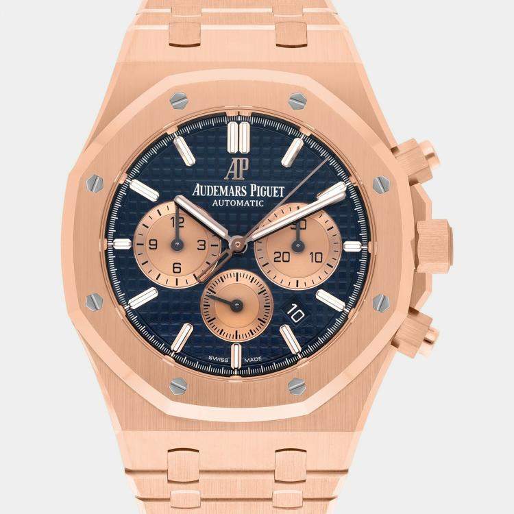 Pre Owned Audemars Piguet Royal Oak 26331OR.OO.1220OR.01 Automatic Blue 18k Rose Gold Men's Wristwatch 41 mm