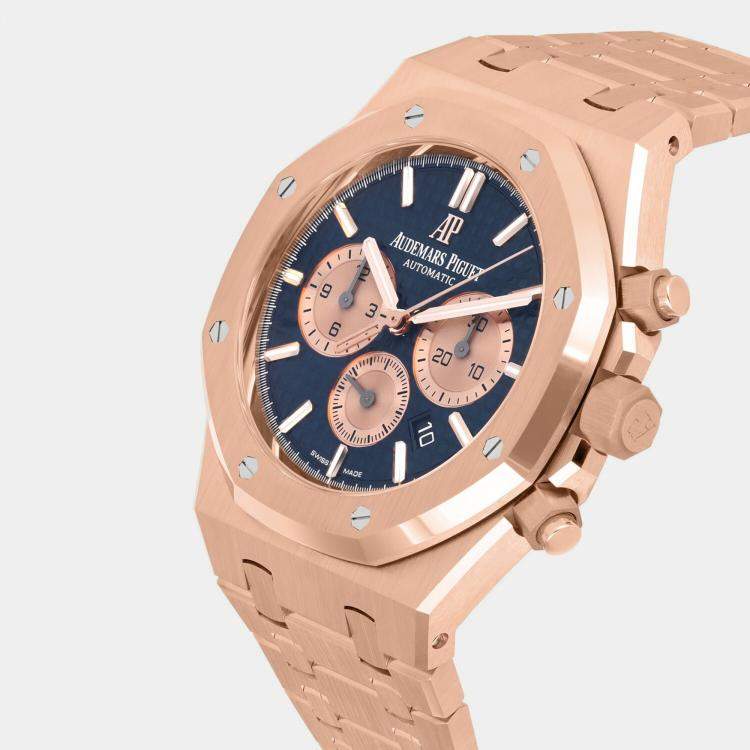 Pre Owned Audemars Piguet Royal Oak 26331OR.OO.1220OR.01 Automatic Blue 18k Rose Gold Men's Wristwatch 41 mm