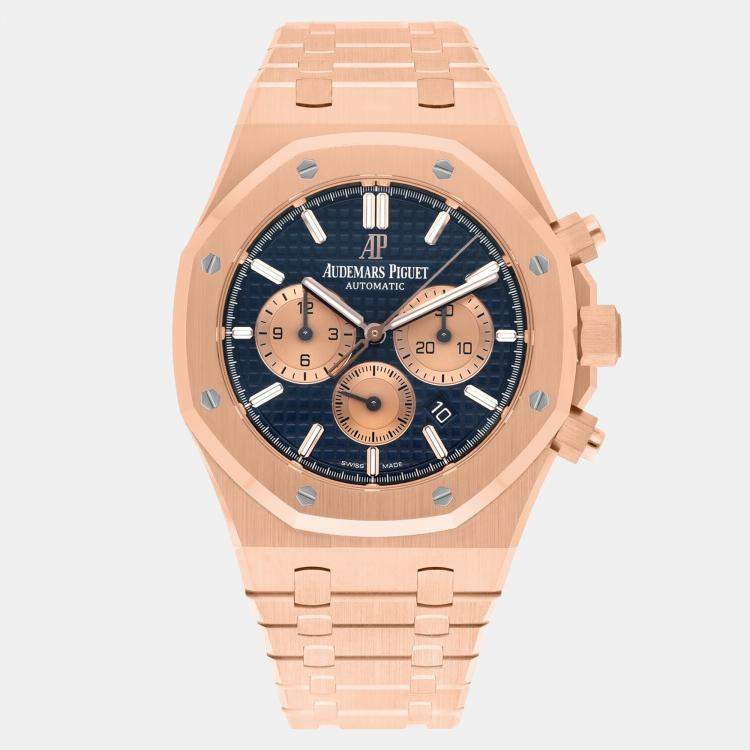 Pre Owned Audemars Piguet Royal Oak 26331OR.OO.1220OR.01 Automatic Blue 18k Rose Gold Men's Wristwatch 41 mm