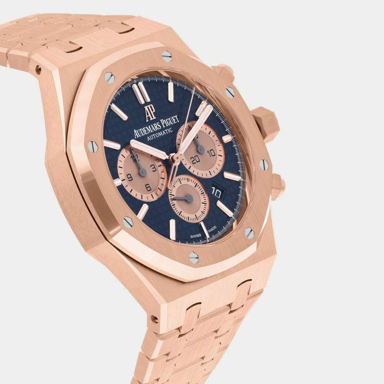 Pre Owned Audemars Piguet Royal Oak 26331OR.OO.1220OR.01 Automatic Blue 18k Rose Gold Men's Wristwatch 41 mm