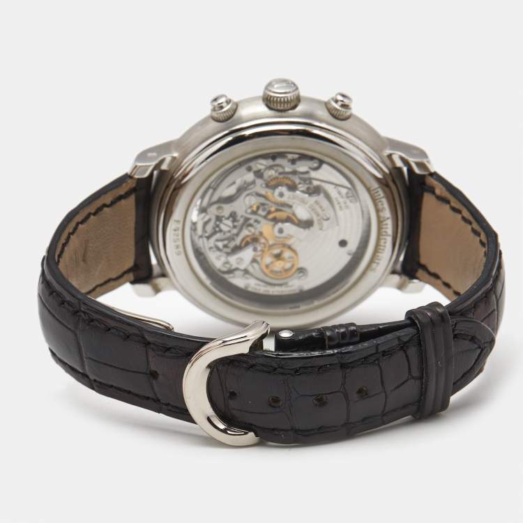 Pre Owned Audemars Piguet Silver Dial 18K White Gold Crocodile Leather Jules Audemars Tourbillon Chronograph 25909BA.00.D002CR.03 Men's Wristwatch 43 mm