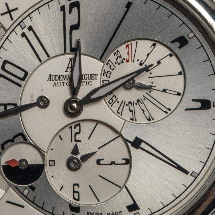 Pre Owned Audemars Piguet Silver White Stainless Steel Leather Millenary Limited Edition Maseratti Anniversary 90 Men's Wristwatch 47 mm