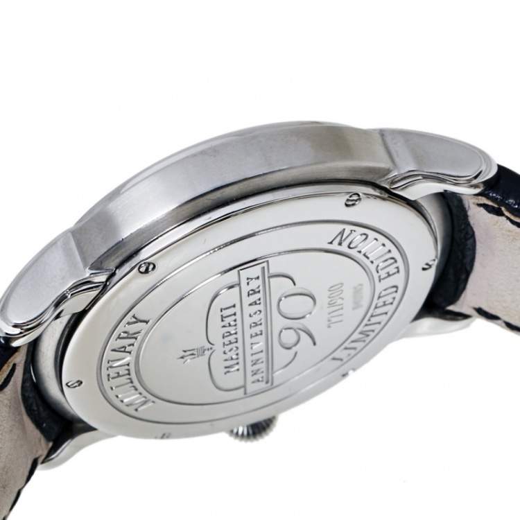 Pre Owned Audemars Piguet Silver White Stainless Steel Leather Millenary Limited Edition Maseratti Anniversary 90 Men's Wristwatch 47 mm