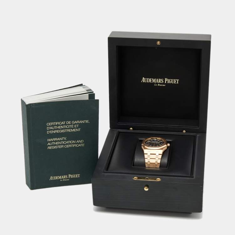 Pre Owned Audemars Piguet Blue 18k Rose Gold Royal Oak "Jumbo" Extra-Thin 15202OR.OO.1240OR.01 Men's Wristwatch 39 mm 
