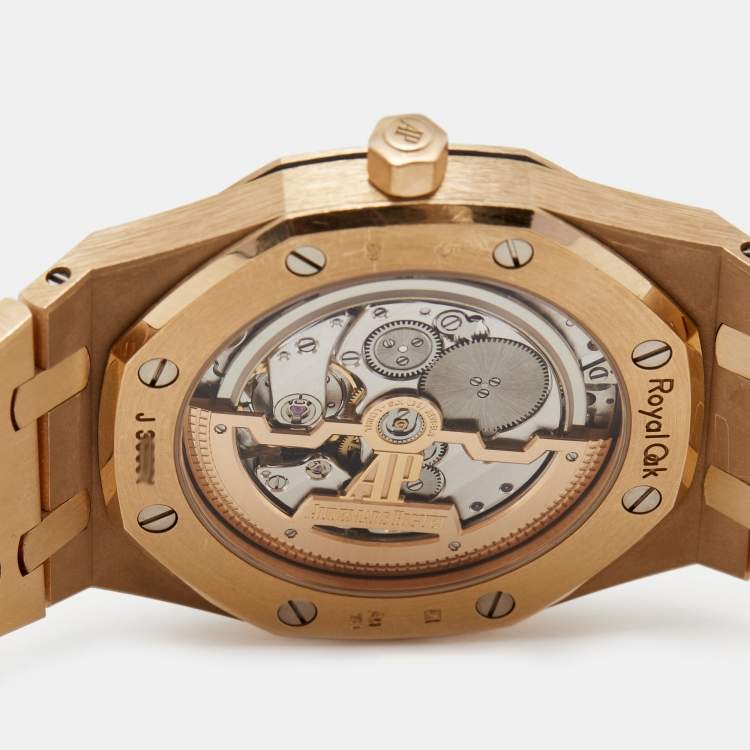 Pre Owned Audemars Piguet Blue 18k Rose Gold Royal Oak "Jumbo" Extra-Thin 15202OR.OO.1240OR.01 Men's Wristwatch 39 mm 