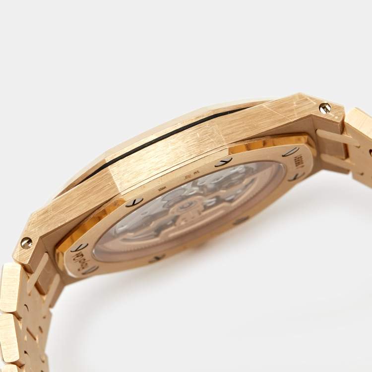 Pre Owned Audemars Piguet Blue 18k Rose Gold Royal Oak "Jumbo" Extra-Thin 15202OR.OO.1240OR.01 Men's Wristwatch 39 mm 