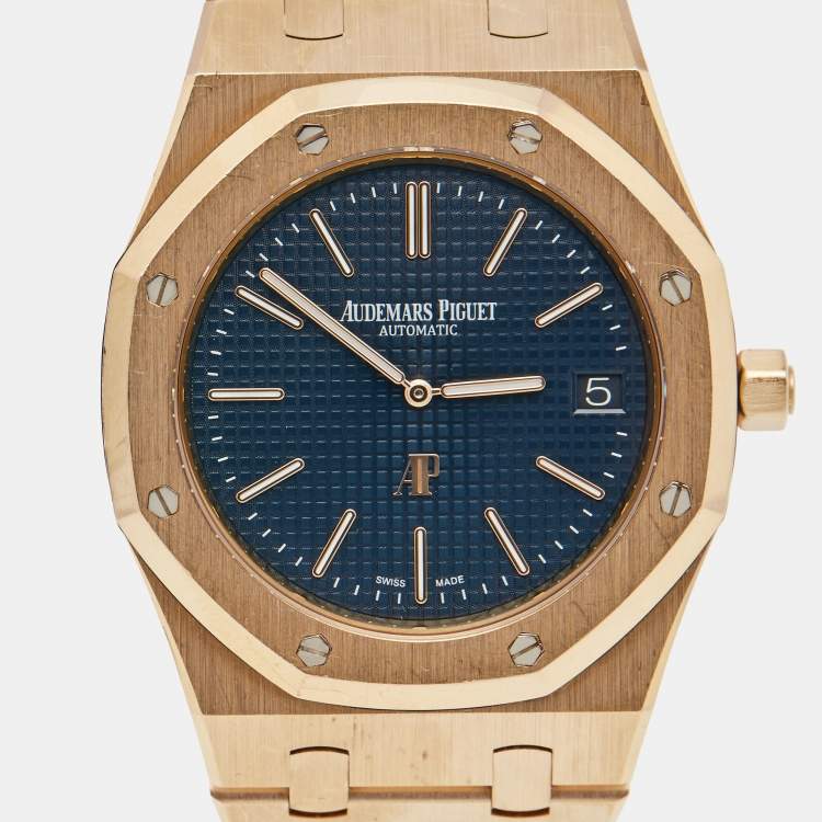 Pre Owned Audemars Piguet Blue 18k Rose Gold Royal Oak "Jumbo" Extra-Thin 15202OR.OO.1240OR.01 Men's Wristwatch 39 mm 