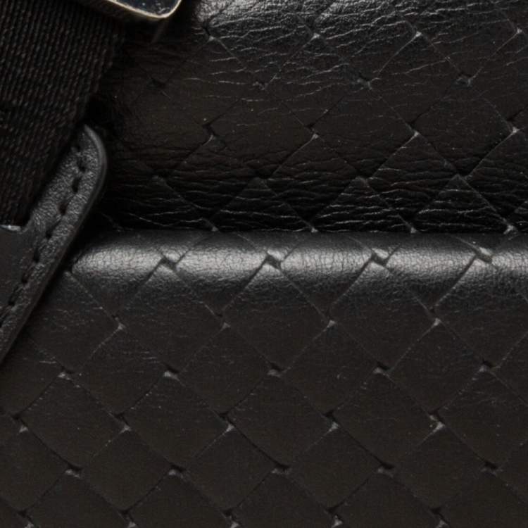 Pre Owned Baldinini Black Woven Embossed Leather Lock Laptop Briefcase 