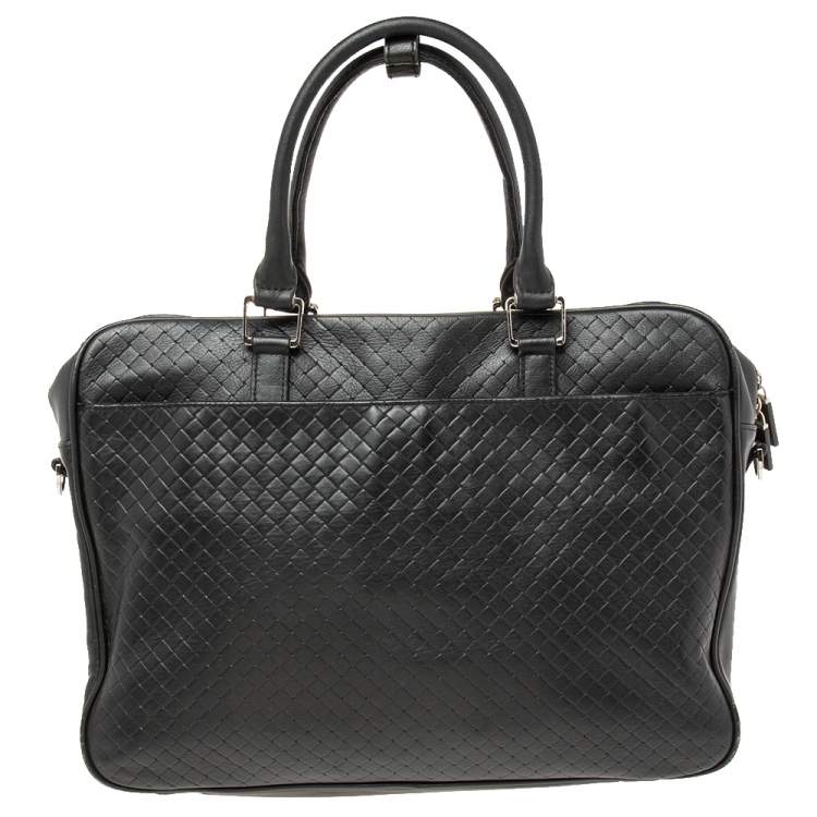Pre Owned Baldinini Black Woven Embossed Leather Lock Laptop Briefcase 