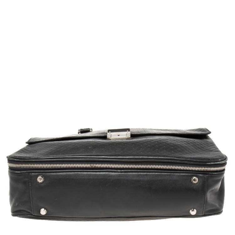 Pre Owned Baldinini Black Woven Embossed Leather Lock Laptop Briefcase 