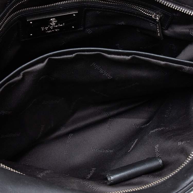 Pre Owned Baldinini Black Woven Embossed Leather Lock Laptop Briefcase 