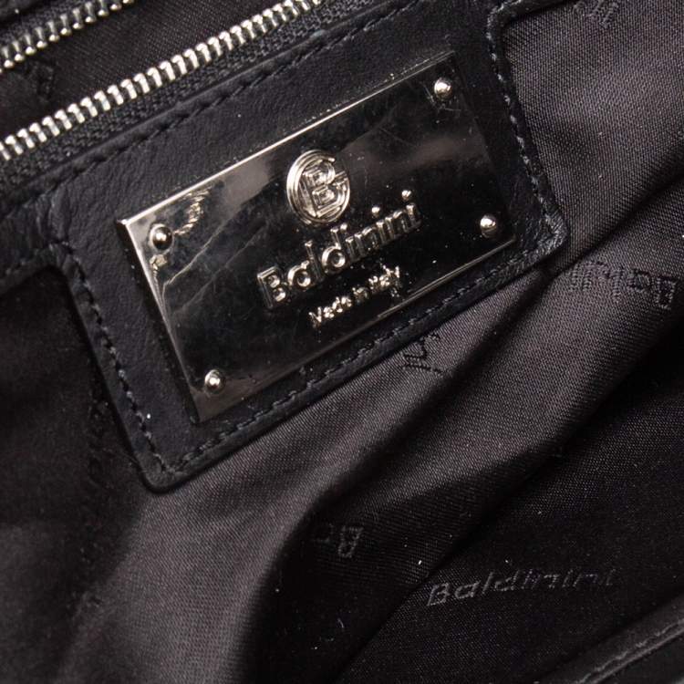 Pre Owned Baldinini Black Woven Embossed Leather Lock Laptop Briefcase 