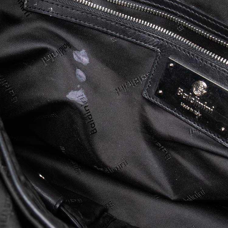 Pre Owned Baldinini Black Woven Embossed Leather Lock Laptop Briefcase 