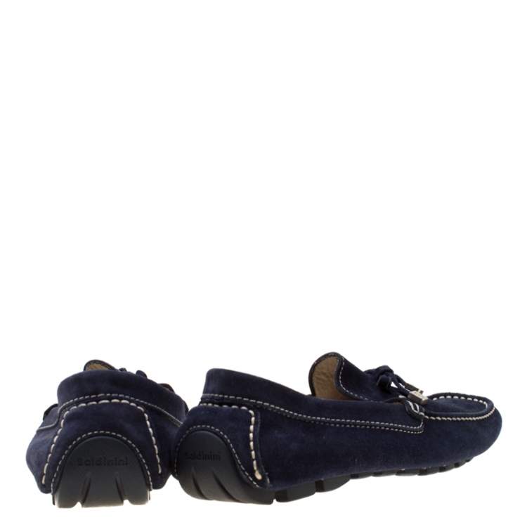 Pre Owned Baldinini Blue Suede Bow Loafers Size 41