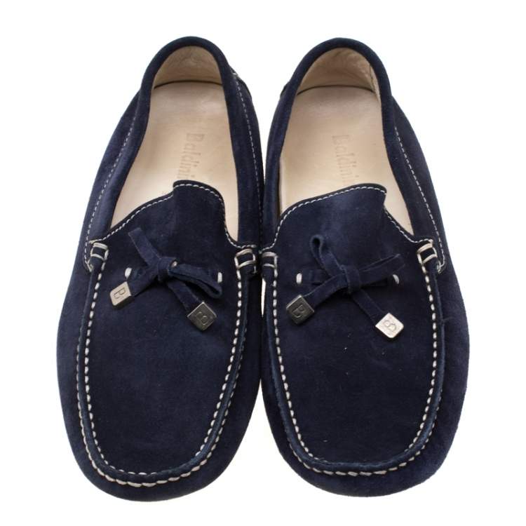 Pre Owned Baldinini Blue Suede Bow Loafers Size 41