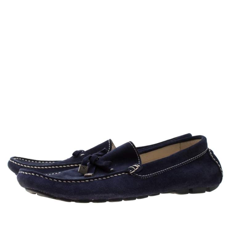 Pre Owned Baldinini Blue Suede Bow Loafers Size 41