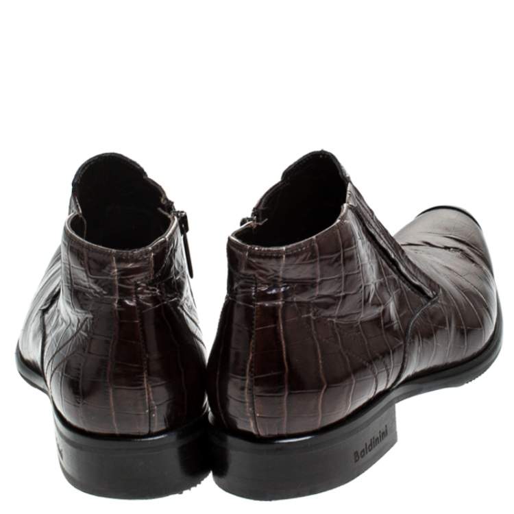 Pre Owned Baldinini Brown Crocodile Embossed Leather Ankle Boots Size 39