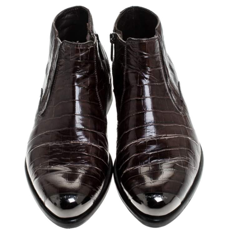 Pre Owned Baldinini Brown Crocodile Embossed Leather Ankle Boots Size 39