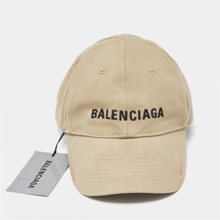 Pre Owned Balenciaga Beige Canvas Logo Embroidered Baseball Cap 