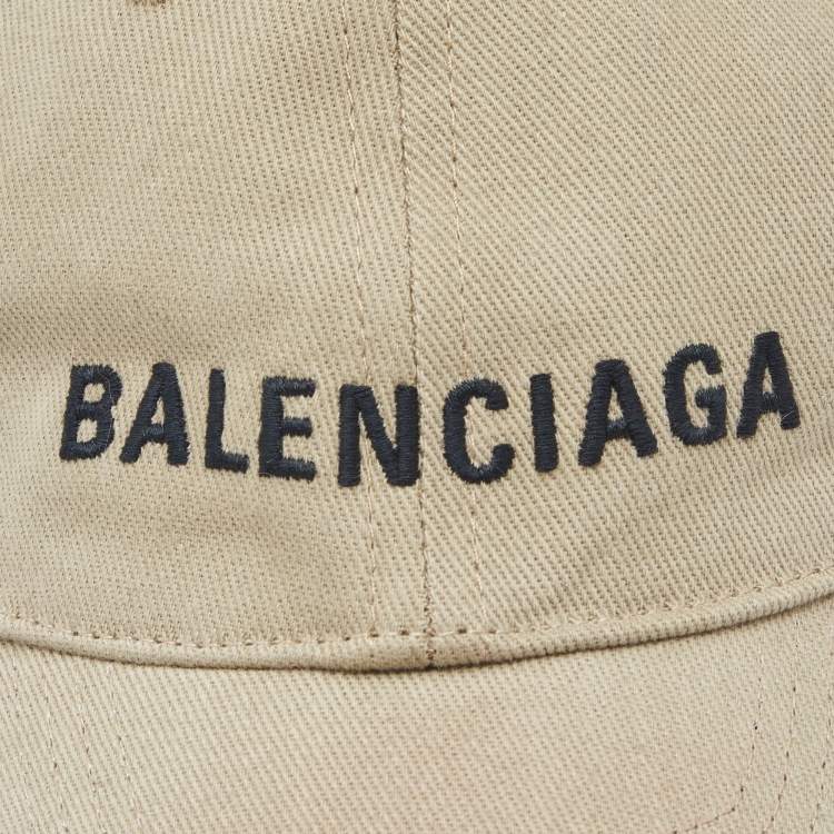 Pre Owned Balenciaga Beige Canvas Logo Embroidered Baseball Cap 