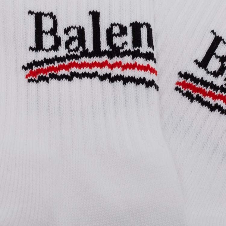Pre Owned Balenciaga White Political Tennis Cotton Knit Socks L