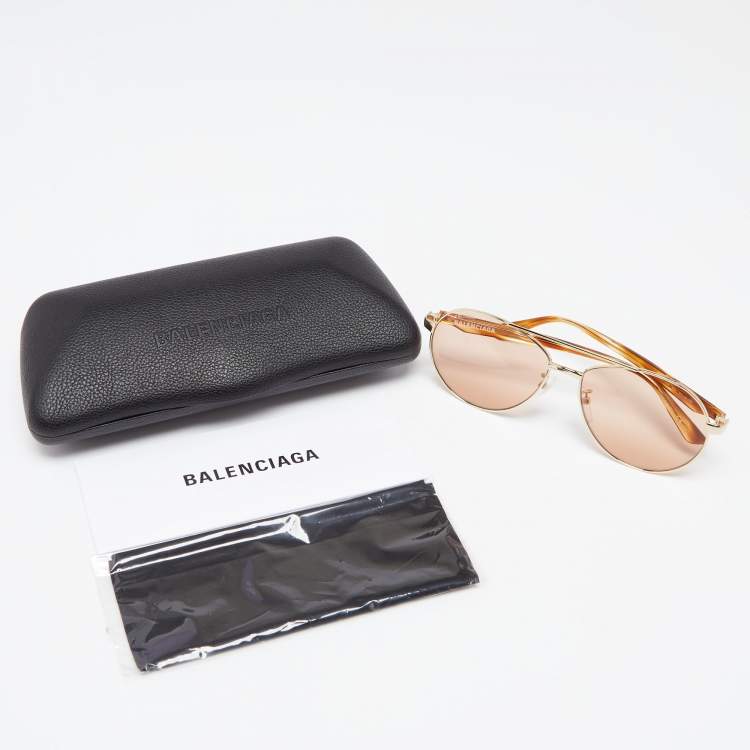 Pre Owned Balenciaga Turquoise Brown BB0019SK Aviator Sunglasses