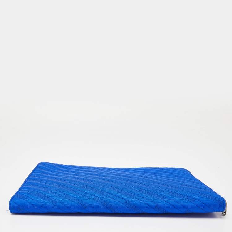 Pre Owned Balenciaga Blue Quilted Nylon Explorer Laptop Case
