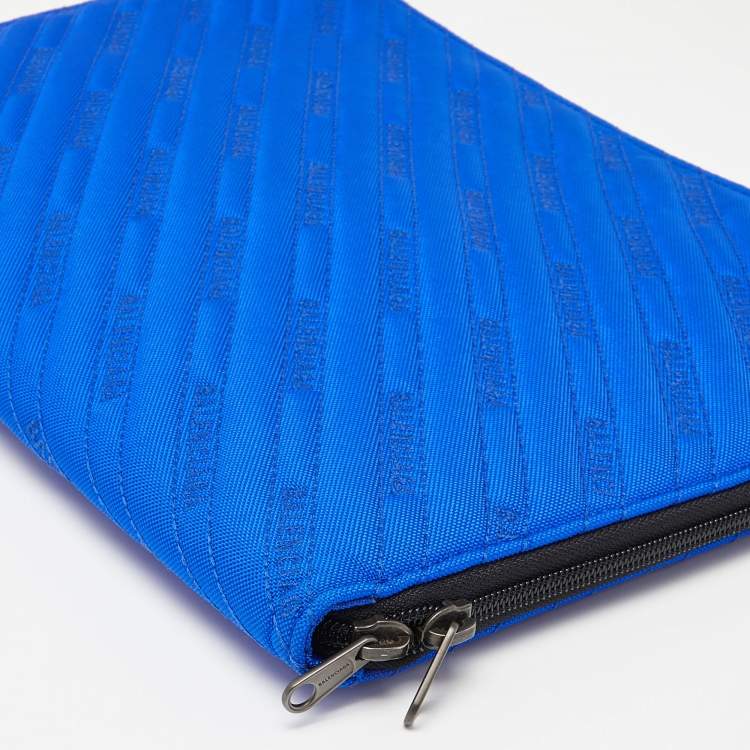 Pre Owned Balenciaga Blue Quilted Nylon Explorer Laptop Case